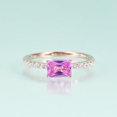 Cathedral Rectangle Barbie Pink Corundum Silver Ring