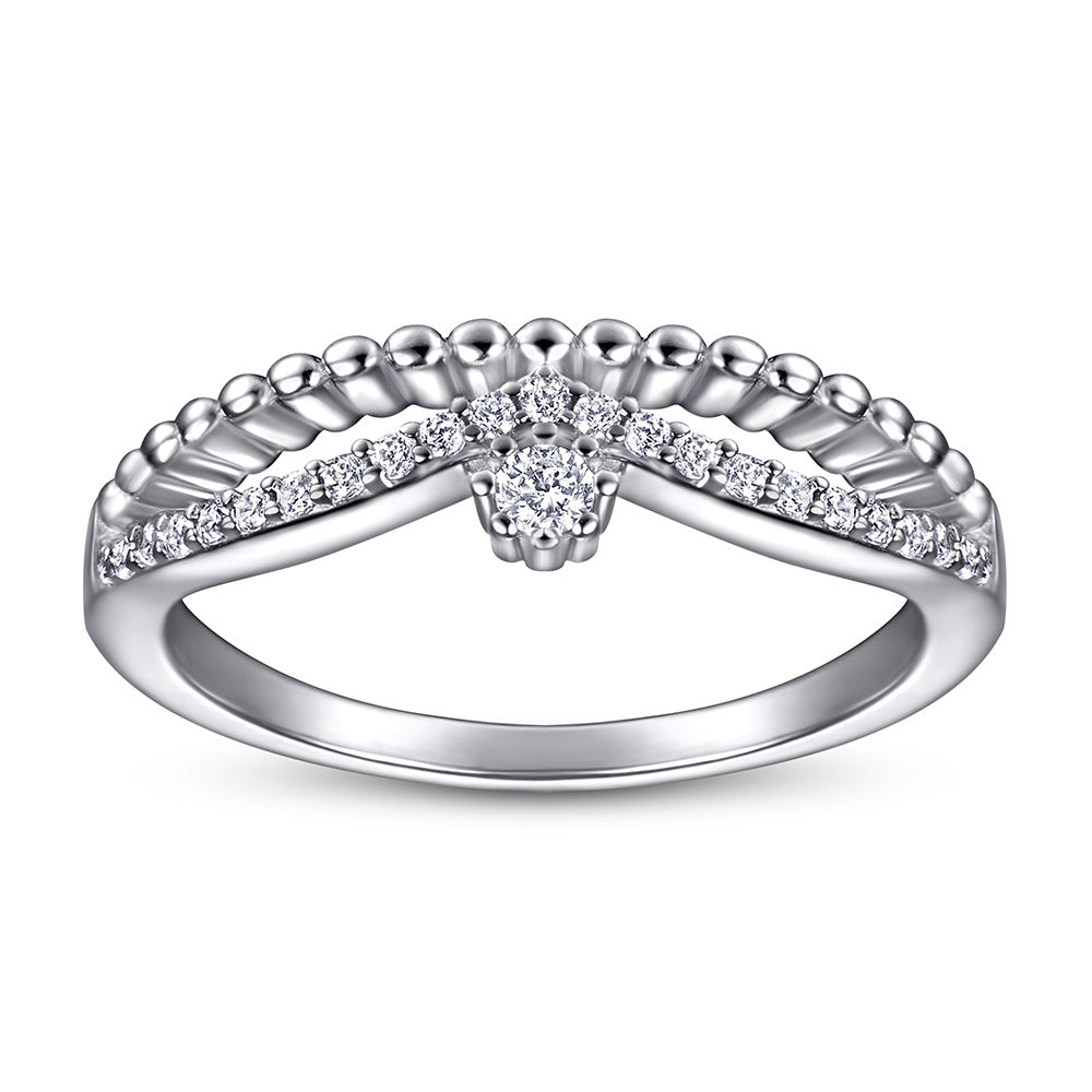 Round Zircon Modern Split Shank Silver Ring