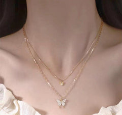 (Two Colours) White Zircon Two-ply Butterflies Pendants Collarbone Necklace for Women