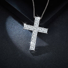 1.0 Carat Princess Cut Moissanite Cross Silver Necklace