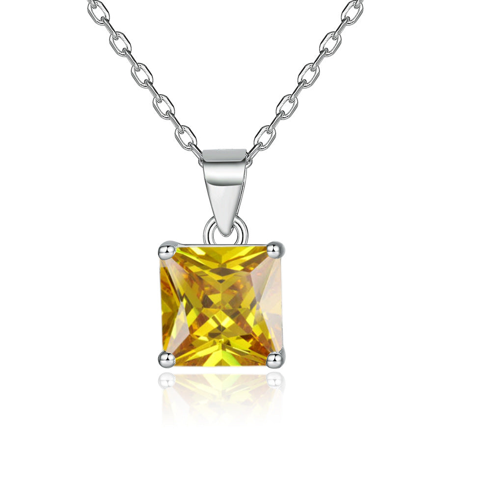 Princess Cut zircon pendant silver necklace for women