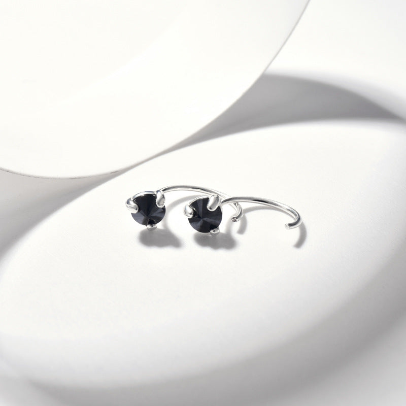 Single Black Zircon Silver Hook Earrings for Women