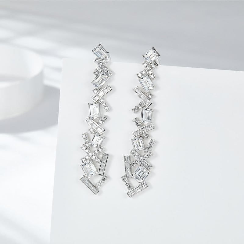 5A White Zircon Irregular Splicing Silver Drop Earrings for Women