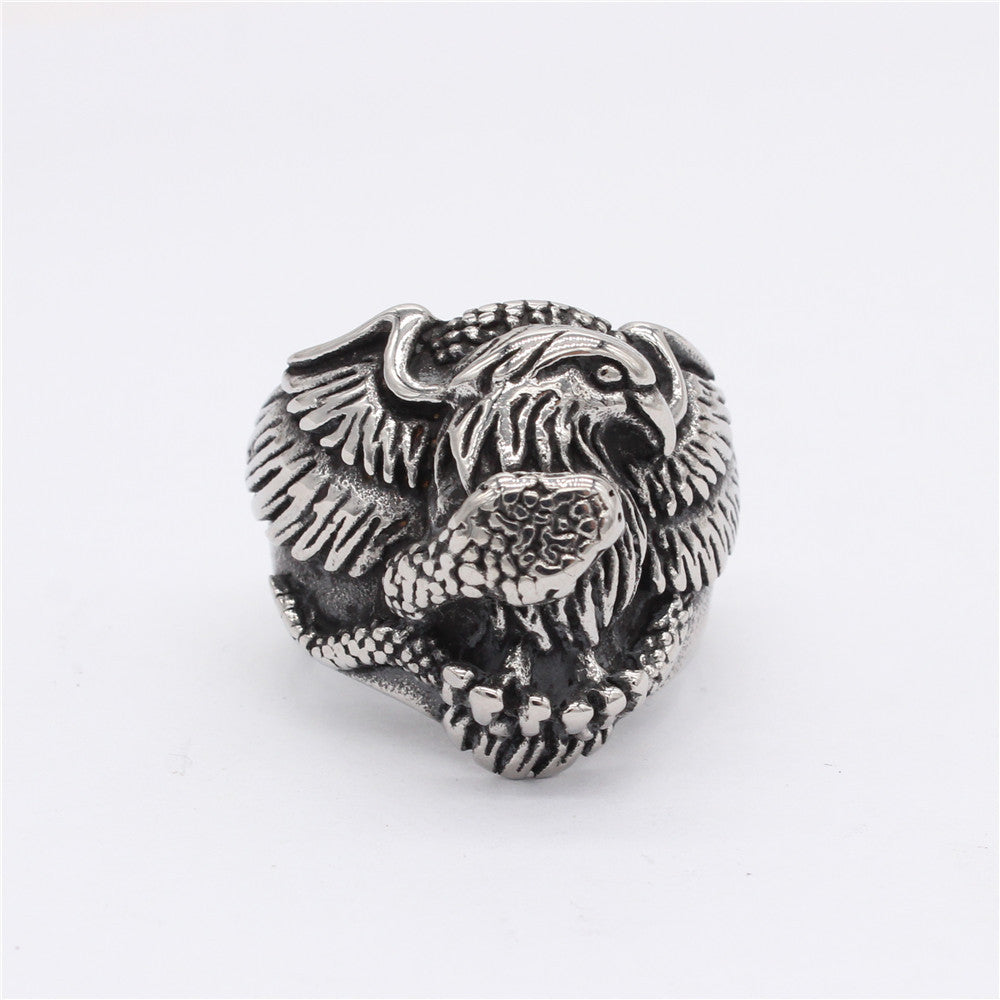 King of Eagle and Snake Titanium Steel Ring for Men