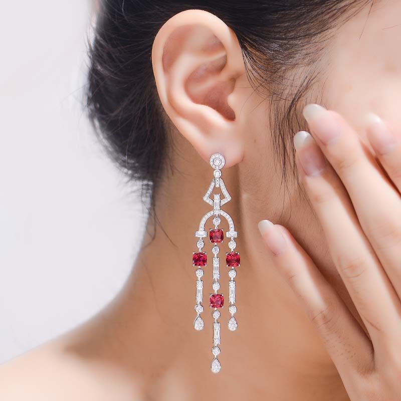 Tassels Lab-Created Ruby Silver Drop Earrings