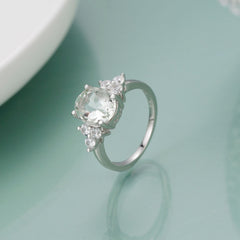 Natural Crystal Light Luxury Oval Shape Sterling Silver Ring for Women