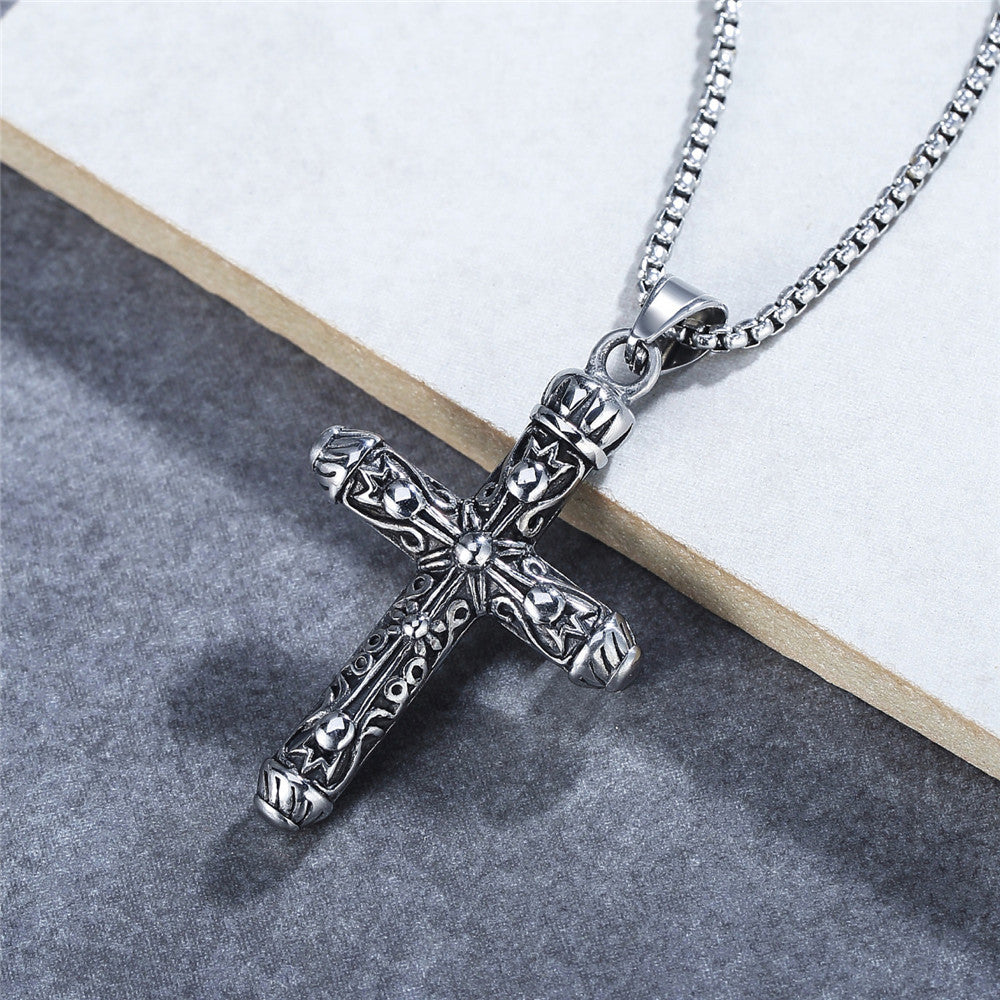 Vintage Crown Latin Cross Titanium Steel Pendant for Men