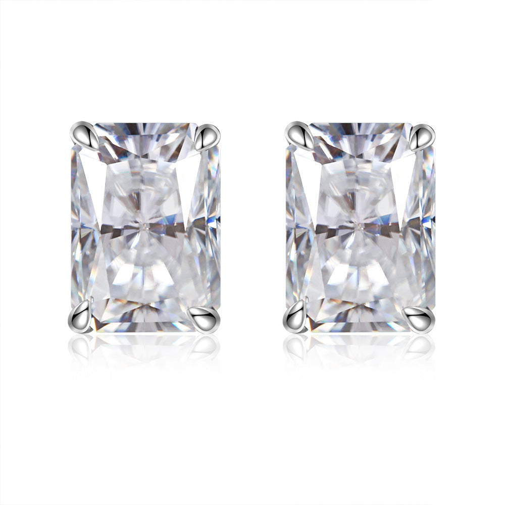 Solitaire 1.0 Carat Radian Cut Moissanite Silver Stud Earrings