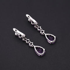 Natural Gemstones Luxury Pear Shape Beading Silver Drop Earrings for Women