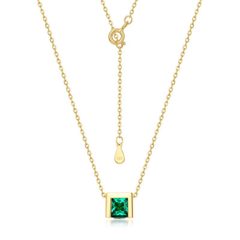 Green Zircon Hollow Cube Pendant Sterling Silver Necklace