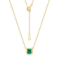 Green Zircon Hollow Cube Pendant Sterling Silver Necklace