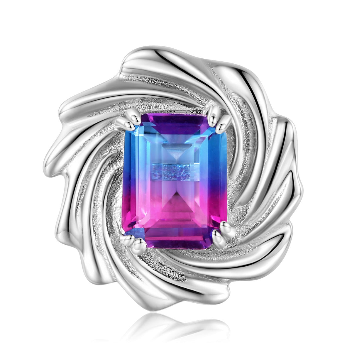 Vortex Shape Pendant Colourful Emerald Cut Zircon Silver Necklace