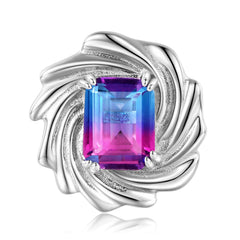 Vortex Shape Pendant Colourful Emerald Cut Zircon Silver Necklace