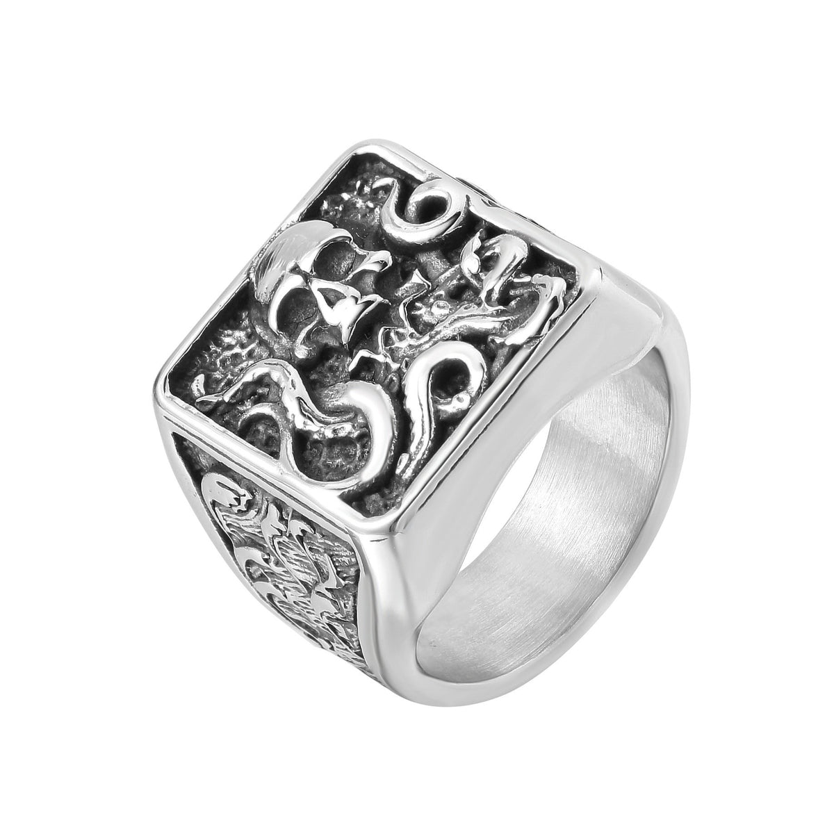 Halloween Octopus Skull Square Titanium Steel Ring for Men