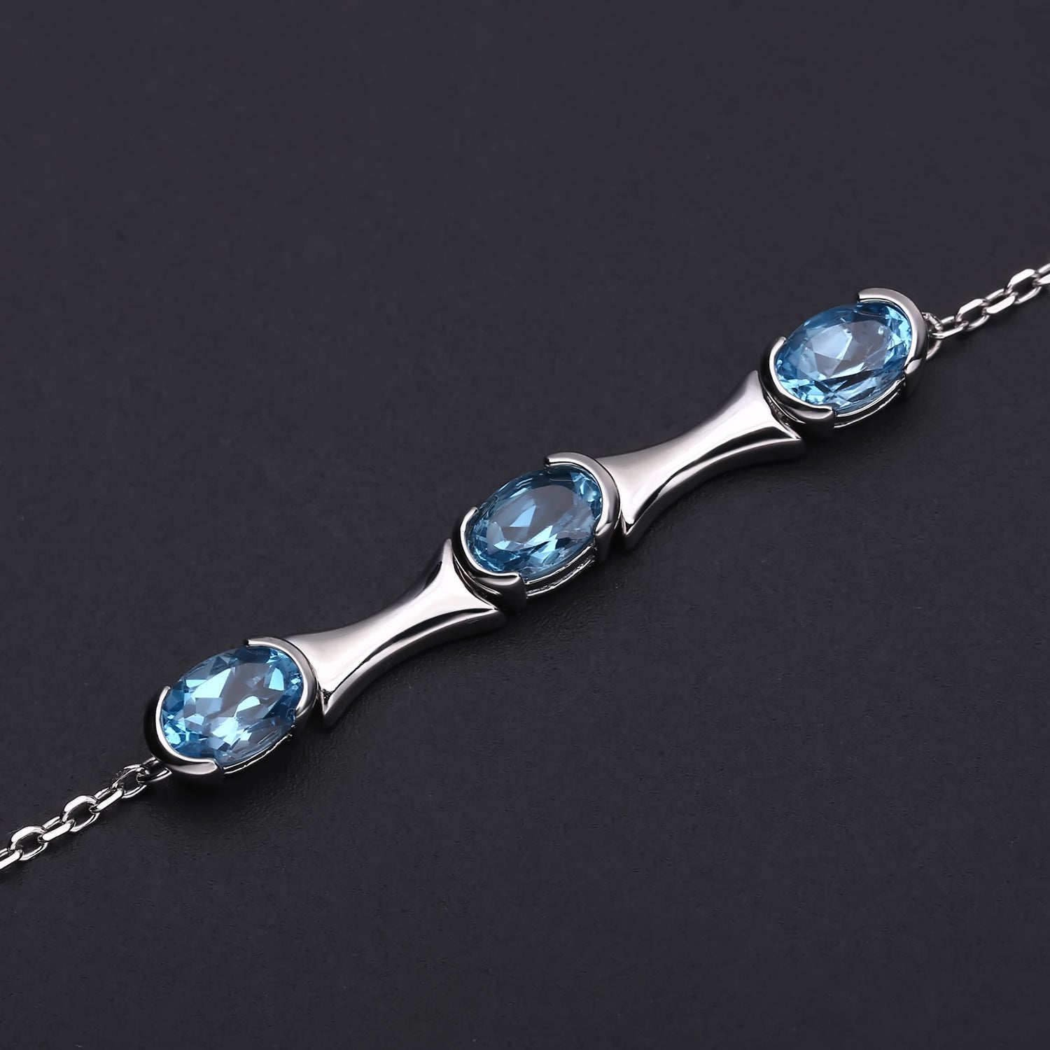 Three Oval Natural Topaz Silver Bracelet