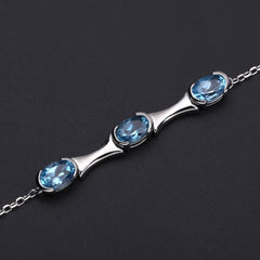 Three Oval Natural Topaz Silver Bracelet