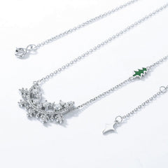 Zircon Snowflake Christmas Tree Sterling Silver Necklace