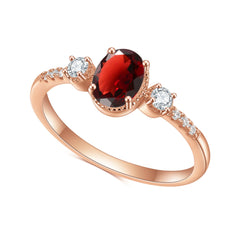 Oval Natural Garnet Rose Gold Silver Ring