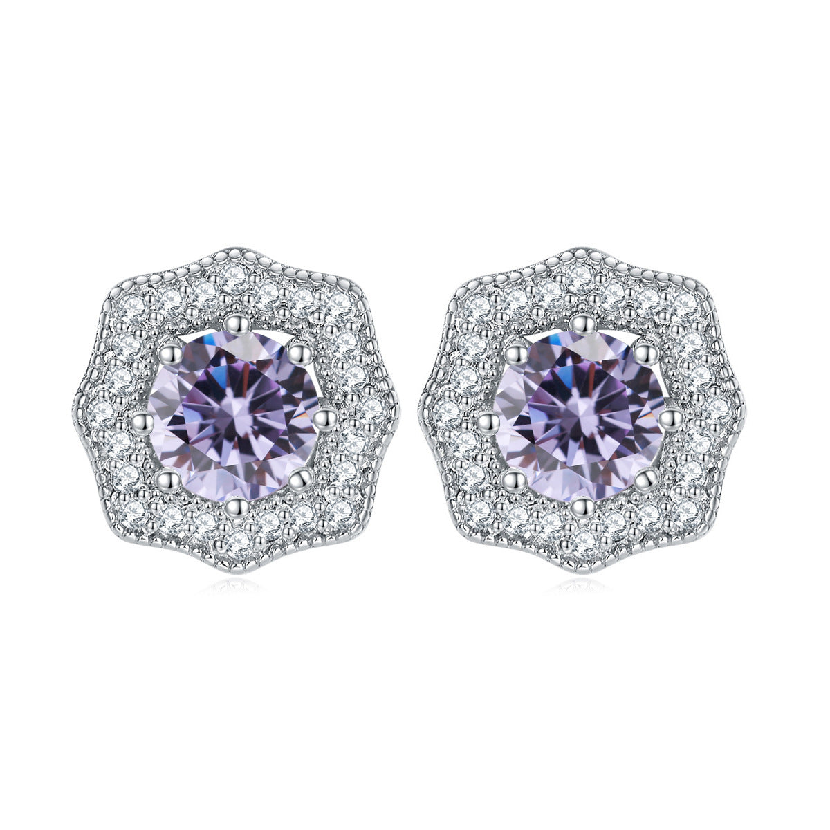 Sumptuous Round Zircon Soleste Halo Silver Studs Earrings for Women