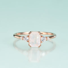 Radiant Cut Natural Moonstone Silver Ring