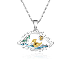 High-grade Design Lake of Eyes Enamel Natural Gemstone Little Duck Pendant Silver Necklace for Women