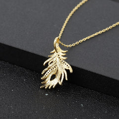 Premium Design Natural Topaz Gold Colour Bird's Feather Pendant Silver Necklace for Women