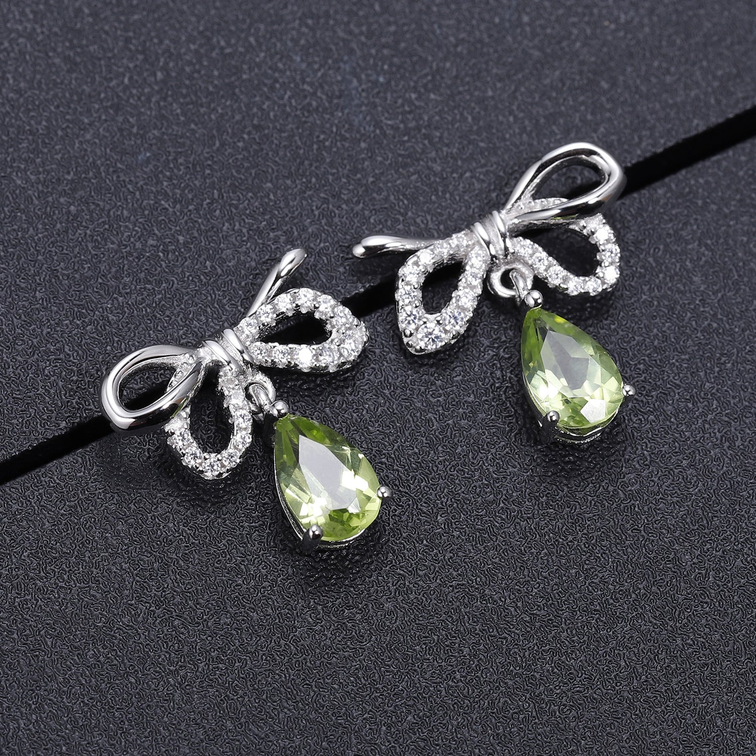 Sweet Bowknot Pear Shape Natural Gemstone Silver Drop Earrings