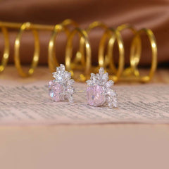 Barbie Pink Zircon Ice Cut Silver Studs Earrings for Women