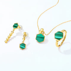 Hexagonal Green Malachite Honeycomb Sterling Silver Pendant