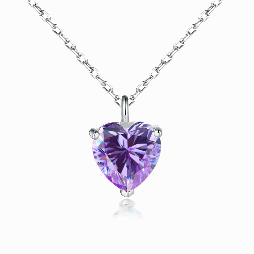 Heart Zircon Pendant Silver Necklace for Women