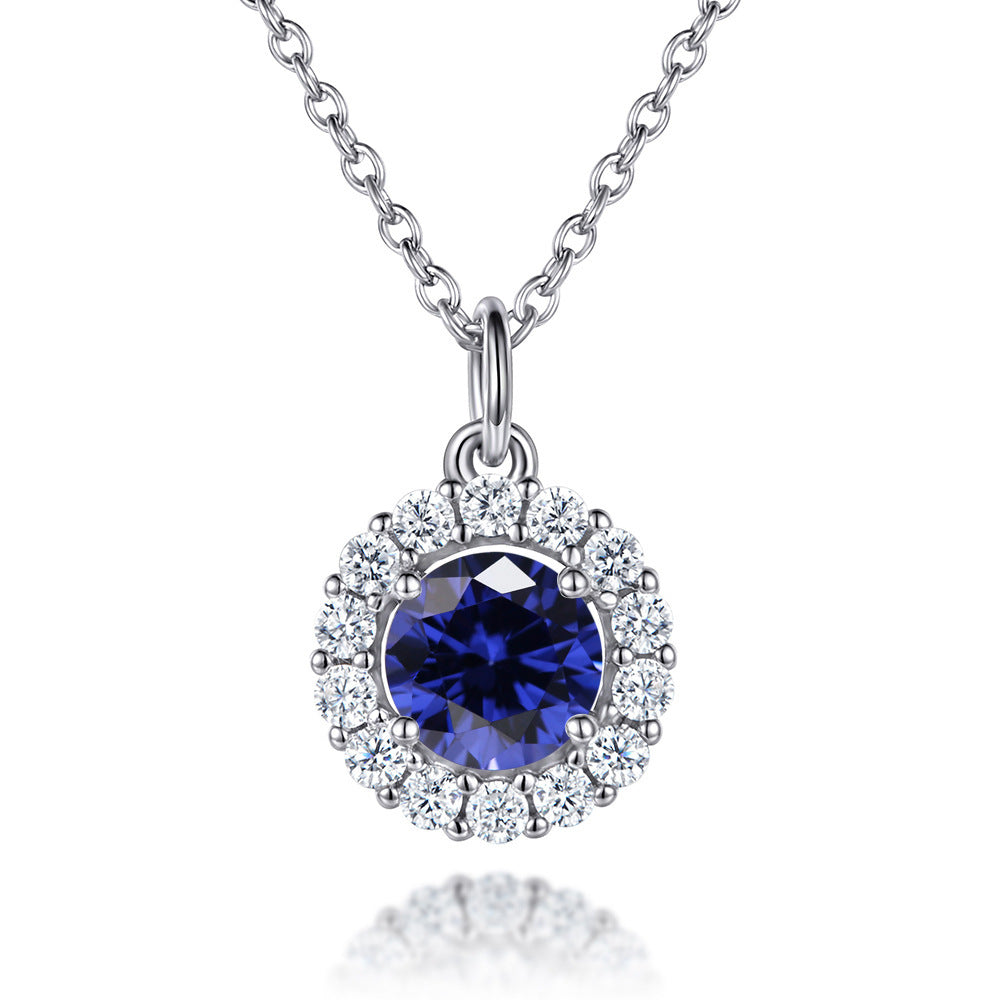 Soleste Halo with Round Zircon Pendant Silver Necklace for Women