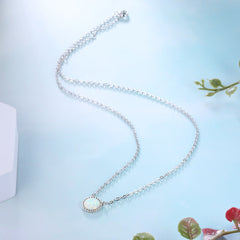 Round Opal Circular Beading Edge Sterling Silver Necklace