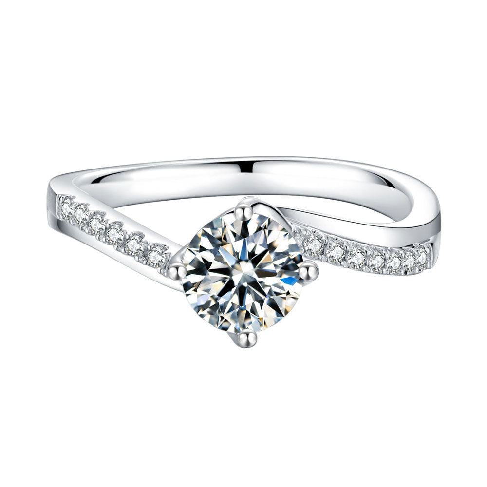 Cathedral Twisted Arm Four Prongs 1.0 Carat Moissanite Engagement Ring