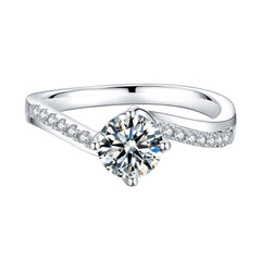 Cathedral Twisted Arm Four Prongs 1.0 Carat Moissanite Engagement Ring