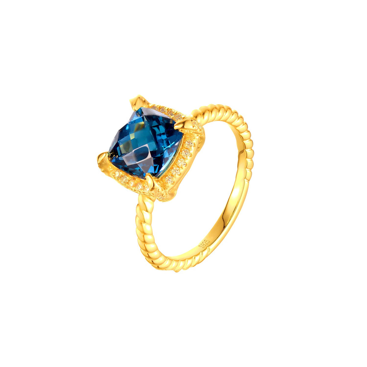 Soleste Halo Square Natural London Blue Topaz Silver Ring