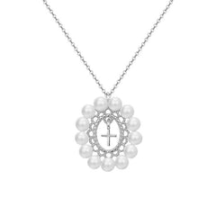 Pearl Circle with Cross Pendant Silver Necklace for Women