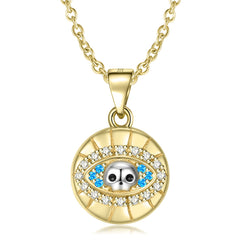 Halloween Skull Eye Golden Round Disc Silver Necklace