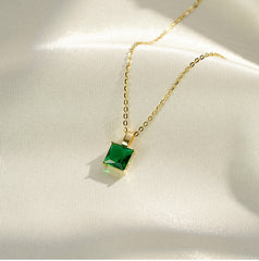 Square Emerald Green Zircon Silver Necklace