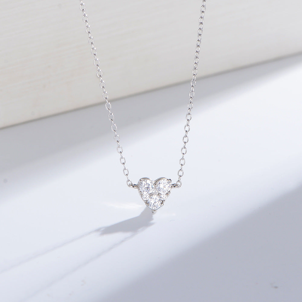 Small Zircon Heart-shape Pendant Silver Necklace for Women