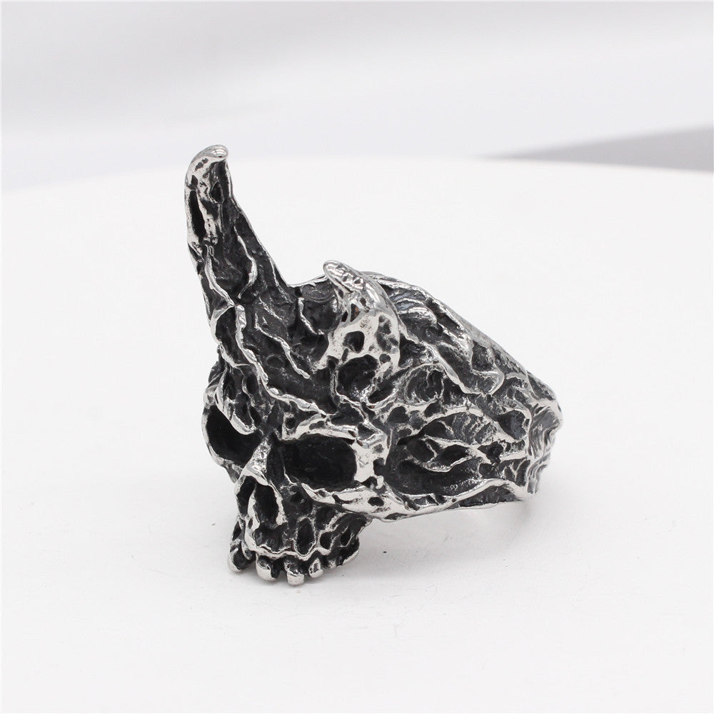 Halloween Goat Horn Skull Titanium Steel Ring for Men