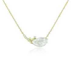 Mother-of-pearl Feather with Zircon Pendant Silver Necklace for Women