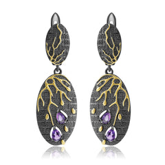 Georgia Premium Style Inlaid Natural Colourful Gemstones Fallen Leaves Oval Shape Sterling Silver Drop Earrings for Women