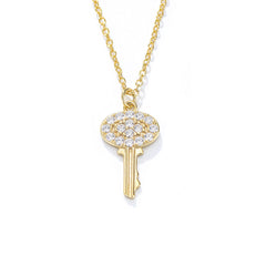 White Zircon Key Pendant Sterling Silver Necklace for Women