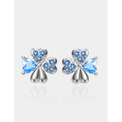 Blue Zircon Heart-shaped Clover Silver Studs Earrings for Women