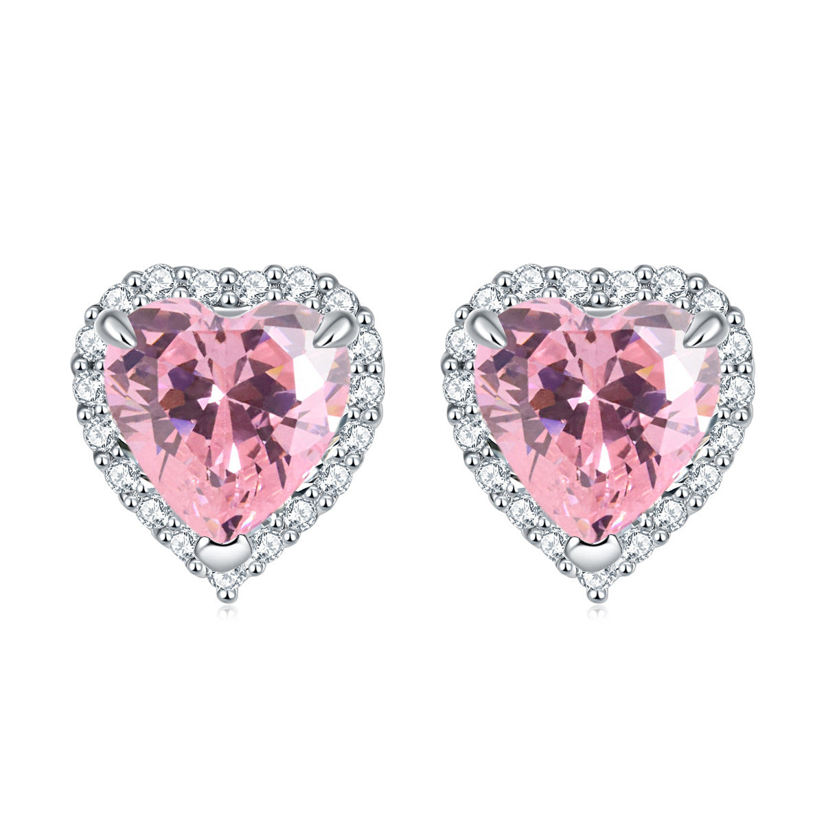 Halo Heart Zircon Stud Earrings