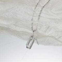 Double Rectangle with Zircon Interlocking Silver Necklace for Women