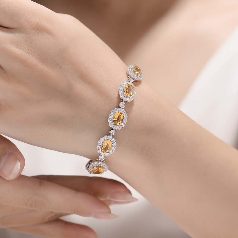 Oval Natural Yellow Crytal Beading Bracelet