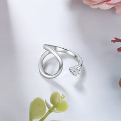 Small Round Opal Geometry Opening Sterling Silver Ring