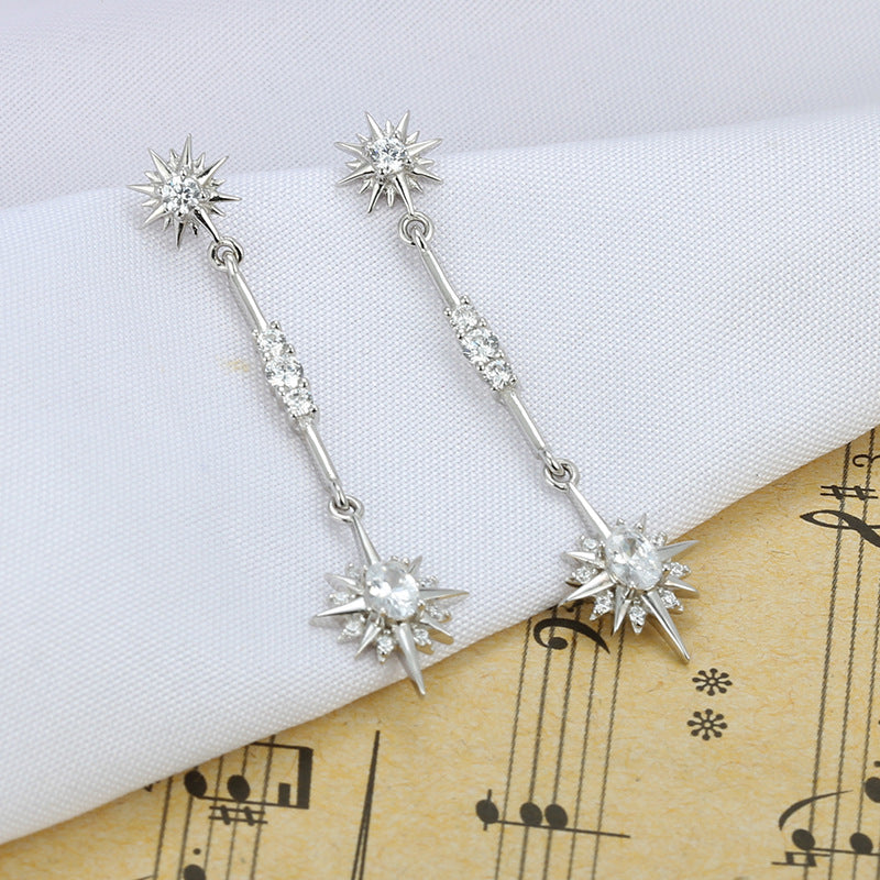 Zircon Octagonal Star Silver Drop Earrings for Women