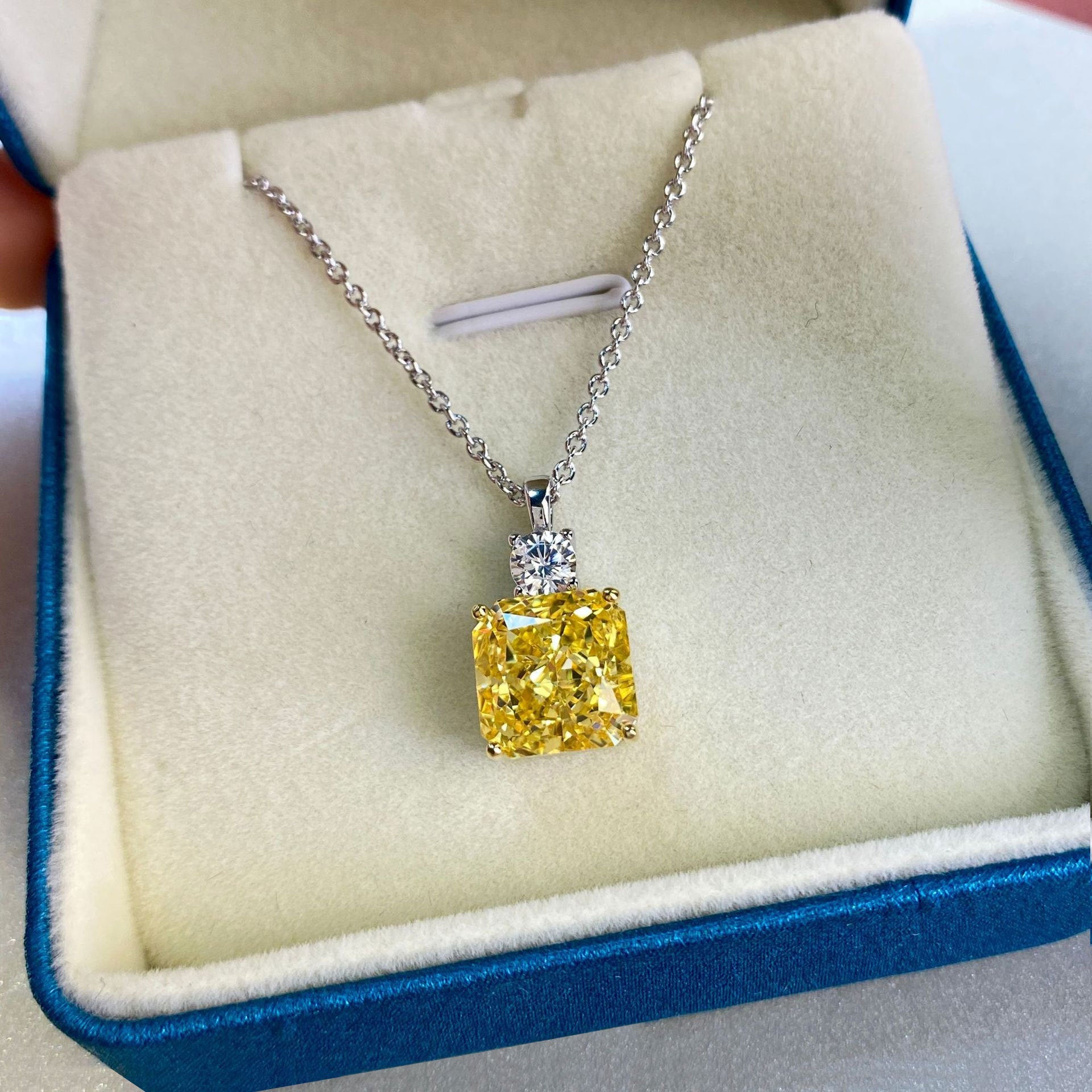 Square Yellow Zircon Silver Necklace